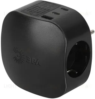 Разветвитель электрический ЭРА SP-3e-3USBAC-B на 3 розетки + 3 USB A+C с заземлением со шторками 16А черный Б0069082 Б0069082