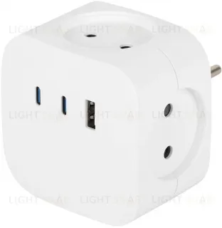 Разветвитель электрический ЭРА SP-4-3USBAC-W на 4 розетки + 3 USB A+C со шторками 10А белый Б0069083 Б0069083