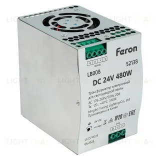 Трансформатор электронный на DIN-рейку Feron LB008 480W 24V IP20 52138 52138