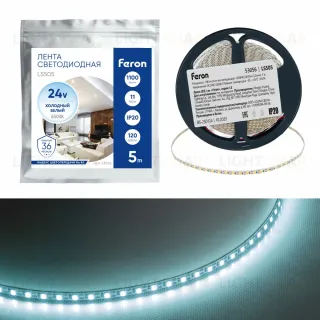 Светодиодная лента 24V Feron LS505 , 120*SMD2835, 11W/m, IP20, 6500К (белый холодный) 53056 53056