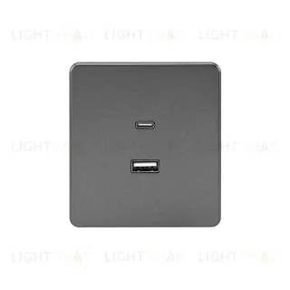 Розетка ROUND USB-A+Type-C 3А с функцией быстрой зарядки титан KRANZ KR-78-0734-2 KR-78-0734-2