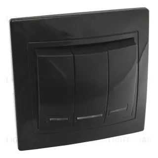 Выключатель 3 кл. с подсветкой скрытой установки 10А 250В IP20, черный (керамика) "Дельта" General 477310 477310