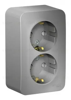 Розетка 2-ая с/з со шторками 16А, 250В, изолир. Пластина Systeme Electric Blanca наруж Алюминий BLNRA011213 BLNRA011213