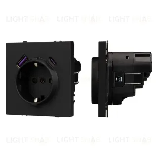 Розетка зк со шторками с USB тип А+С софт-тач черный оникс Arlight SCT-MUAC-SFPL-BK (250V, 16A) 054285(1) 054285(1)