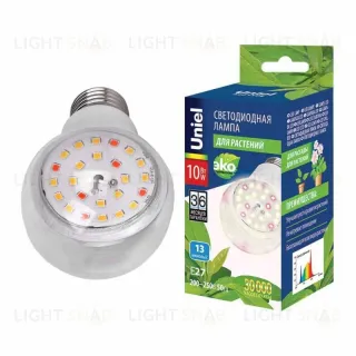 Лампа светодиодная для растений (UL-00007404) Uniel E27 10W груша прозрачная LED-A60-10W/SPFB/E27/CL PLP30WH LED-A60-10W/SPFB/E27/CL PLP30WH