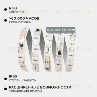 Комплект адресной светодиодной ленты Apeyron 24В 14,4Вт/м smd5050 60д/м IP65 5м RGB (адаптер питания, контроллер) 10-96 10-96