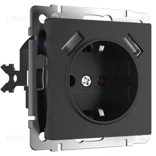 Розетка Werkel с заземлением, шторками и USBх2 черный матовый W1171508 4690389156915 4690389156915