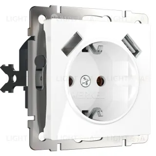 Розетка с заземлением, шторками и USBх2 Werkel белый W1171501 4690389155345 4690389155345
