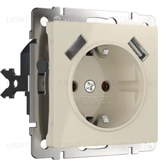 Розетка с заземлением, шторками и USBх2 Werkel слоновая кость W1171503 4690389155833 4690389155833