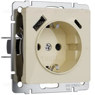 Розетка с заземлением, шторками и USB тип A+C Werkel 4690389197833 W1171743 a064131 4690389197833