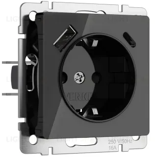 Розетка с заземлением, шторками и USB тип A+C Werkel 4690389197741 W1171748 a064044 4690389197741