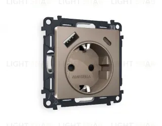 Комплект механизма розетки 2USB A+C 20W (быстрая зарядка) с/з Ambrella Volt Alfa MA640010 MA640010