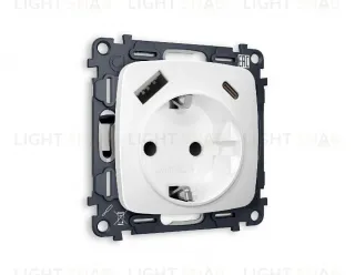 Комплект механизма розетки 2USB A+C 20W (быстрая зарядка) с/з Ambrella Volt Omega MO130010 MO130010