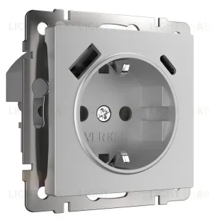 Розетка Werkel Розетка с заземлением, шторками и USB тип A+C (серебряный) W1171706 4690389206870 a067703 4690389206870