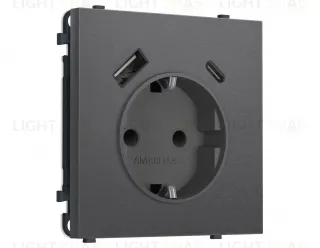 Комплект механизма электрической розетки SIGMA Антрацит серый 2USB A+C 20W Ambrella Volt MS660010 (SP6600, PR160) MS660010