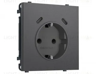Комплект механизма электрической розетки SIGMA Антрацит серый 2USB С+C 20W Ambrella Volt MS660510 (SP6605, PR165) MS660510