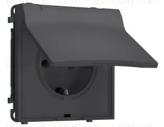 Комплект механизма электрической розетки SIGMA Графит Мягкое касание 50Hz 2P+E с/з с/ш и крышкой IP44 16A-250V QUANT PRO Ambrella Volt MS908010 (SP9080, PR141) MS908010