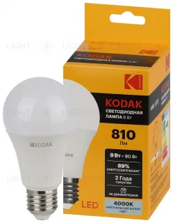 Лампа светодиодная Kodak LED A60-9W-840-E27 K 9Вт груша нейтральный белый свет Е27 Б0057603 Б0057603