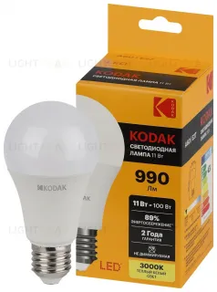 Лампа светодиодная Kodak LED A60-11W-830-E27 K 11Вт груша теплый белый свет Е27 Б0057605 Б0057605
