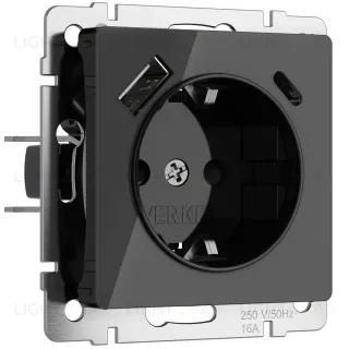 Розетка с заземлением, шторками и USB тип A+C Werkel 4690389197741 W1171748 a064044 4690389197741