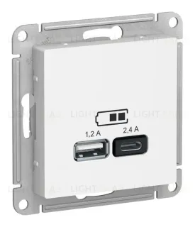 Розетка USB А+С, 5В/2,4 А, 2х5В/1,2 А, механизм Systeme Electric AtlasDesign Лотос ATN001339 ATN001339