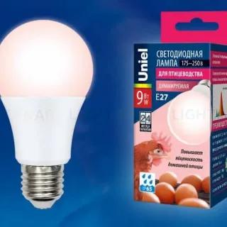 Лампа светодиодная диммируемая для птиц Uniel E27 9W LED-A60-9W/SCEP/E27/FR/DIM IP65 PLO65WH