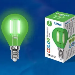 Лампа светодиодная филаментная (UL-00002987) Uniel E14 5W зеленый LED-G45-5W/GREEN/E14 GLA02GR