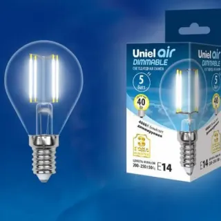 Лампа светодиодная филаментная (UL-00002870) Uniel E14 5W 4000K LED-G45-5W/NW/E14/CL/DIM GLA01TR