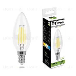 Лампа светодиодная филаментная Feron E14 7W 4000K Свеча Прозрачная LB-66 25780
