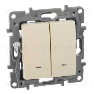 Переключатель двухклавишный Legrand Etika с подсветкой 10A 250V слоновая кость 672316