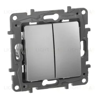 Выключатель двухклавишный Legrand Etika 10A 250V алюминий 672402