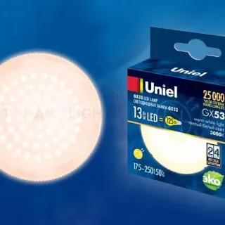 Лампа светодиодная (UL-00003724) Uniel GX53 13W 3000K матовая LED-GX53-13W/WW/GX53/FR PLZ01WH