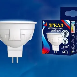 Лампа светодиодная диммируемая (UL-00003989) Uniel GU5.3 6W 4000K матовая LED-JCDR 6W/NW/GU5.3/FR/DIM PLP01WH