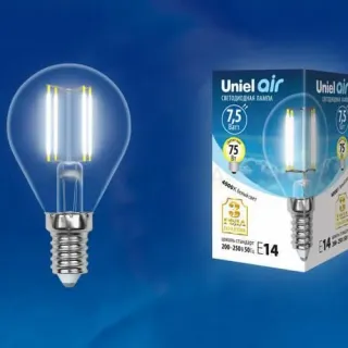 Лампа светодиодная филаментная (UL-00003254) Uniel E14 7,5W 4000K прозрачная LED-G45-7,5W/NW/E14/CL GLA01TR