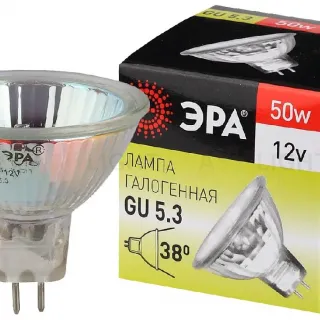 Лампа галогенная Эра GU5.3 50W 3000K GU5.3-MR16-50W-12V-CL C0027358