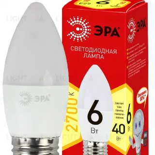 Лампа светодиодная Эра E27 6W 2700K ECO LED B35-6W-827-E27 Б0020620