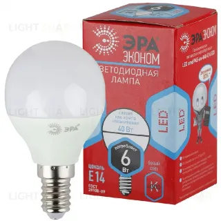 Лампа светодиодная Эра E14 6W 4000K ECO LED P45-6W-840-E14 Б0019077