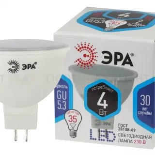 Лампа светодиодная Эра GU5.3 4W 4000K LED MR16-4W-840-GU5.3 Б0017747