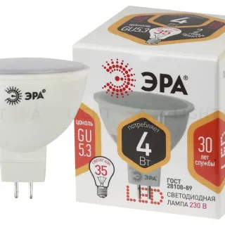 Лампа светодиодная Эра GU5.3 4W 2700K LED MR16-4W-827-GU5.3 Б0017897