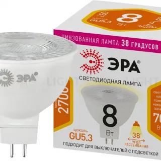 Лампа светодиодная Эра GU5.3 8W 2700K LED Lense MR16-8W-827-GU5.3 Б0054938