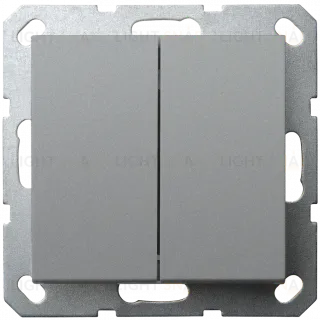 Выключатель проходной двухклавишный Jasmart в комплекте с накладкой 10A 250V ( 6+6 ) цвет алюминий G3022S