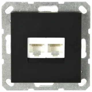 Интернет розетка Jasmart двойная разъем RJ45х2 с накладкой черный матовый (soft touch) G6106PB