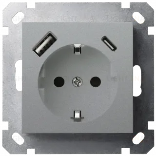 Розетка SHUKO Jasmart с USB тип A + C1 с защитными шторками (2P+T) 25W 16A 250V G5501USB-25S