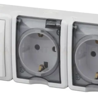 Блок розетки-выключатель двухклавишный ЭРА Эксперт IP54 16A 250V 11-7404-01 Б0027675