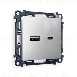 Комплект механизма розетки 2USB A+C 20W (быстрая зарядка) Ambrella Volt Alfa MA411010
