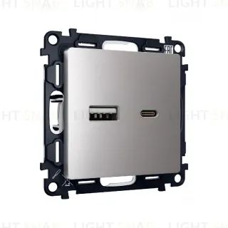 Комплект механизма розетки 2USB A+C 20W (быстрая зарядка) Ambrella Volt Alfa MA511010
