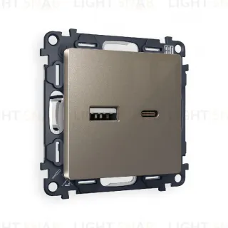 Комплект механизма розетки 2USB A+C 20W (быстрая зарядка) Ambrella Volt Alfa MA641010
