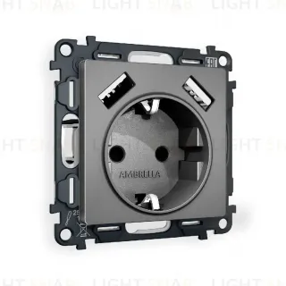 Комплект механизма розетки 2USB A+A 18W (быстрая зарядка) с/з Ambrella Volt Alfa MA659010