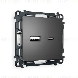 Комплект механизма розетки 2USB A+C 20W (быстрая зарядка) Ambrella Volt Alfa MA661010