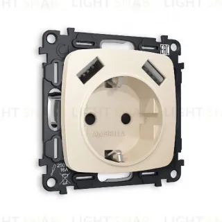 Комплект механизма розетки 2USB A+A 18W (быстрая зарядка) с/з Ambrella Volt Omega MO329010